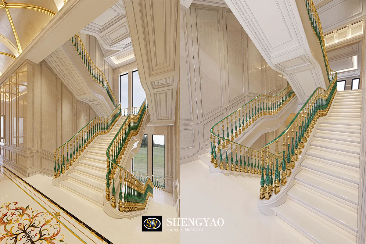Malachite Staircase handrail with Brass
