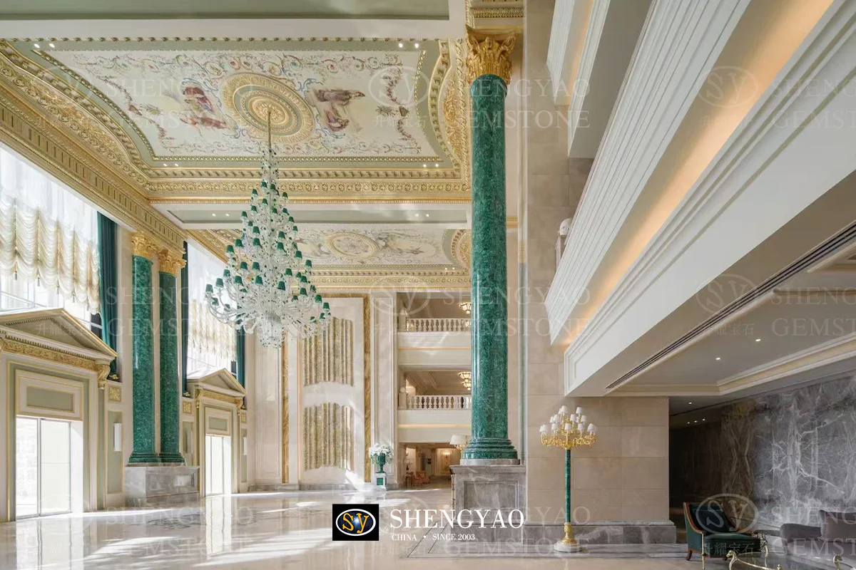 Natural malachite roman column