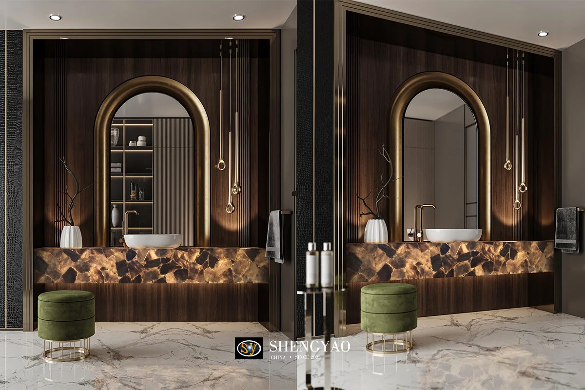 backlit smoky crystal quartz vanity sink countertop