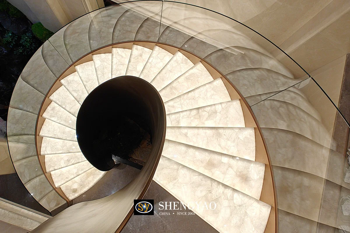 Illuminated white crystal stone stair steps