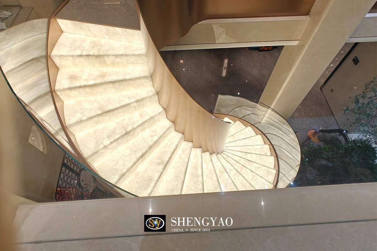 backlit semi precious stone staircase manufacturer