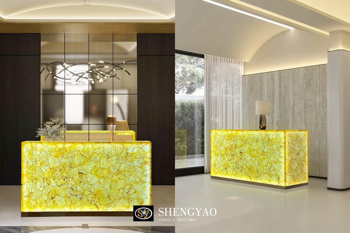 Backlit Yellow Crystal quartz Bar Counter reception desk
