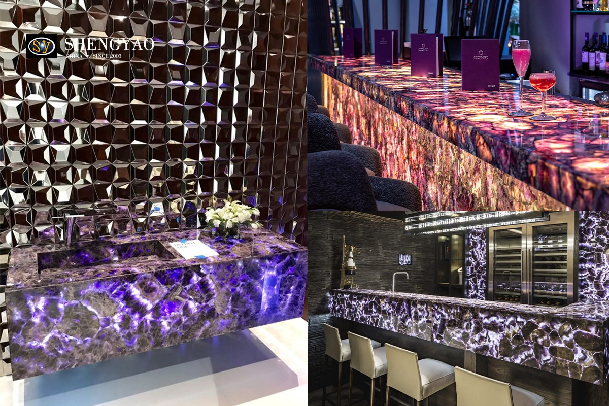 purple semi precious stone amethyst slab vanity sink countertop