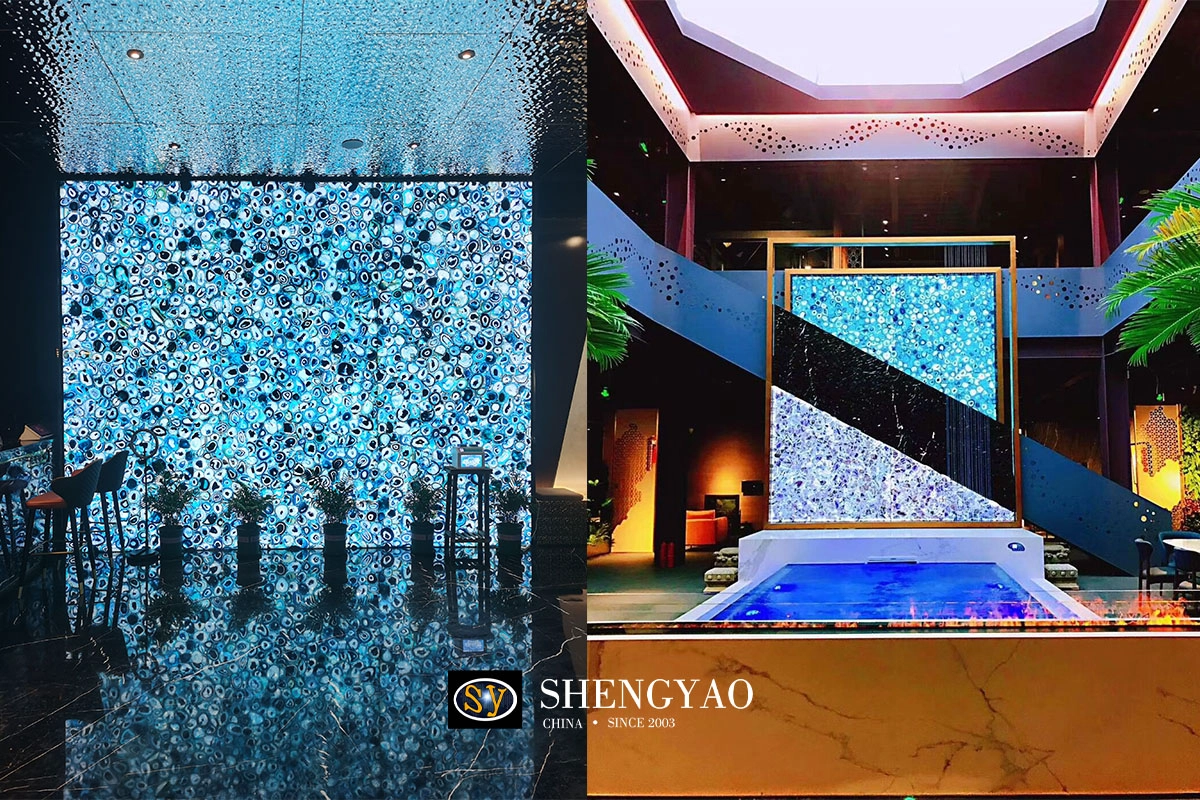 backlit translucent semi precious stone wall