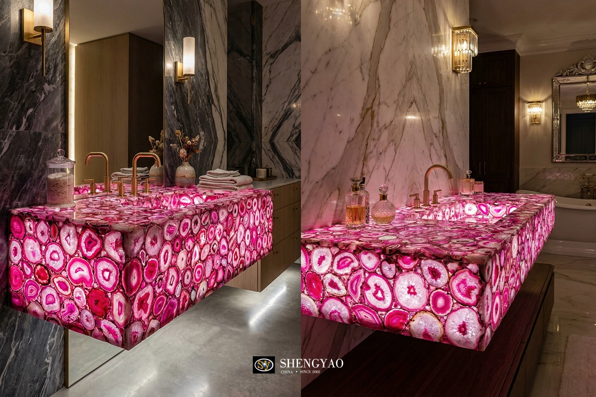 Translucent agate pink marble onyx wash basin