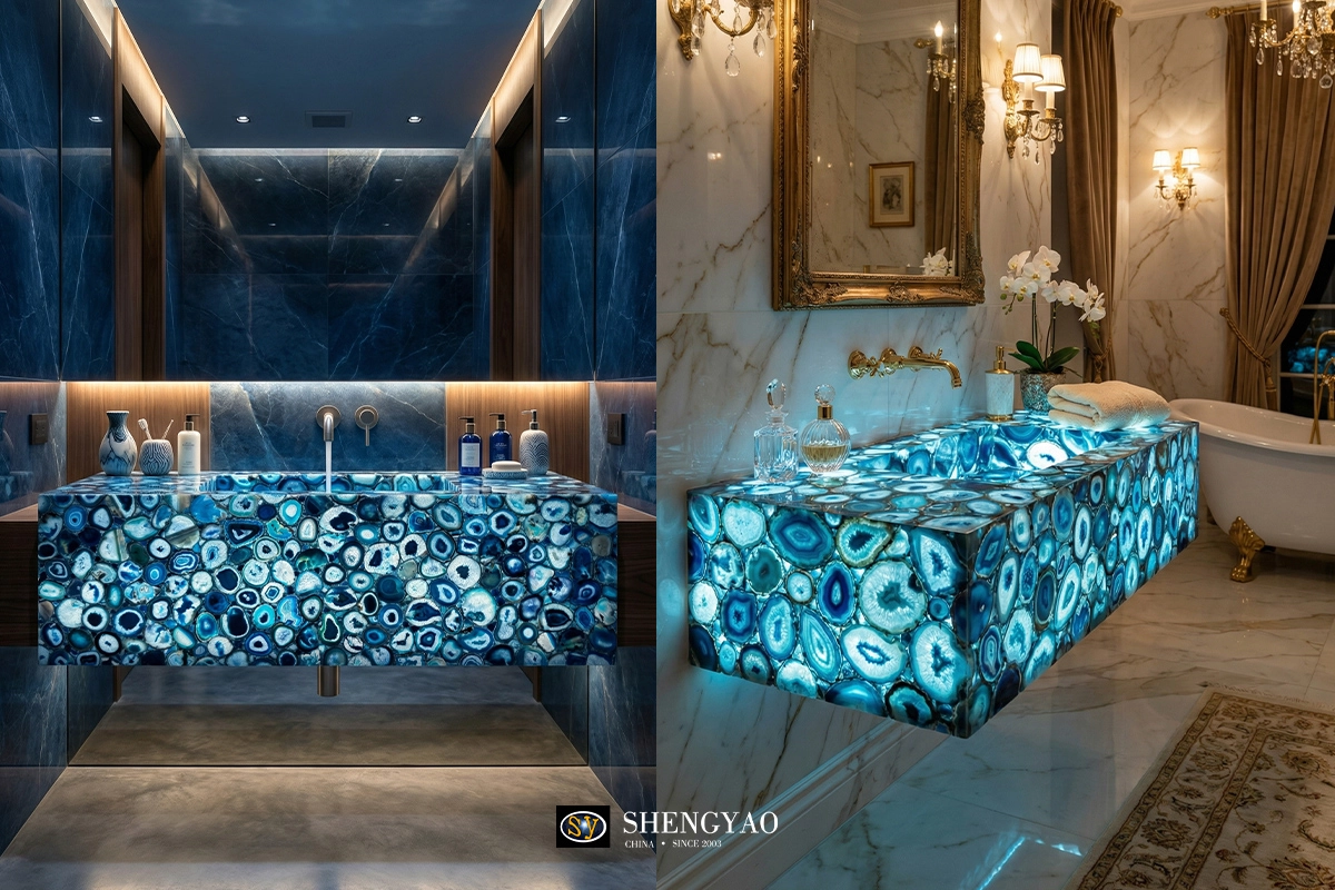 backlit blue agate vanity top sink countertop