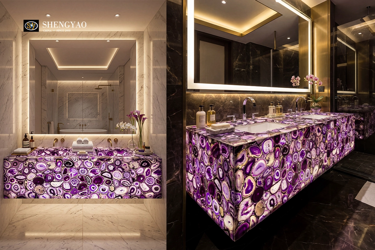 Backlit Purple Agate Stone Translucent Washbasin 