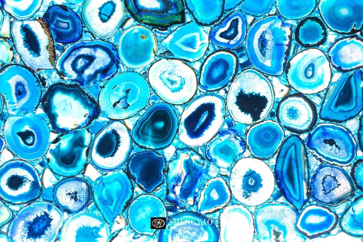 backlit blue agate stone slab factory