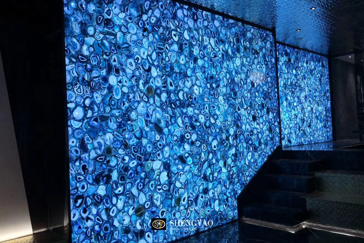 translucent blue agate semi precious stone slab supplier 