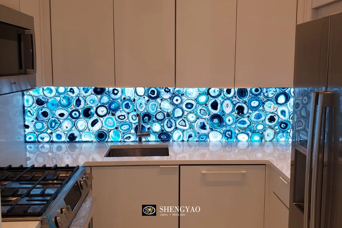 backlir blue agate stone wall cladding panel