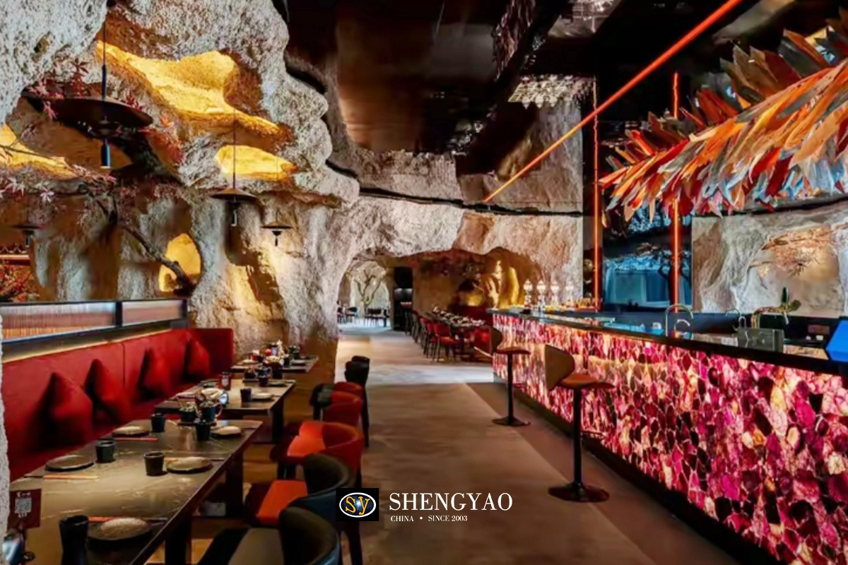 backlit semi precious stone bar countertop