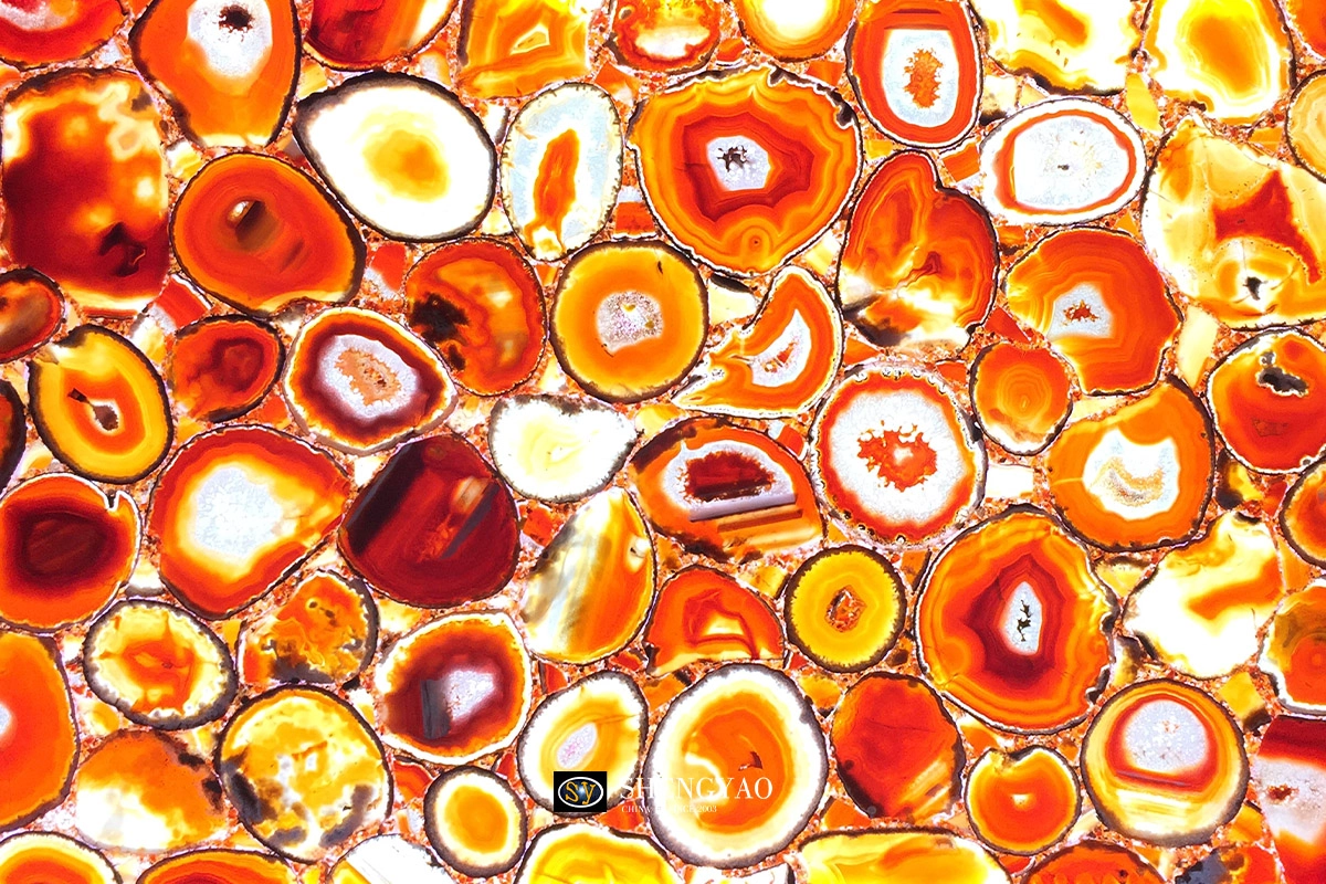 translucent red agate semi precious stone slab
