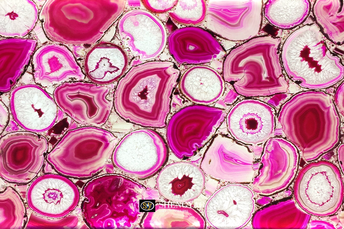 backlit pink agate stone flooring tile