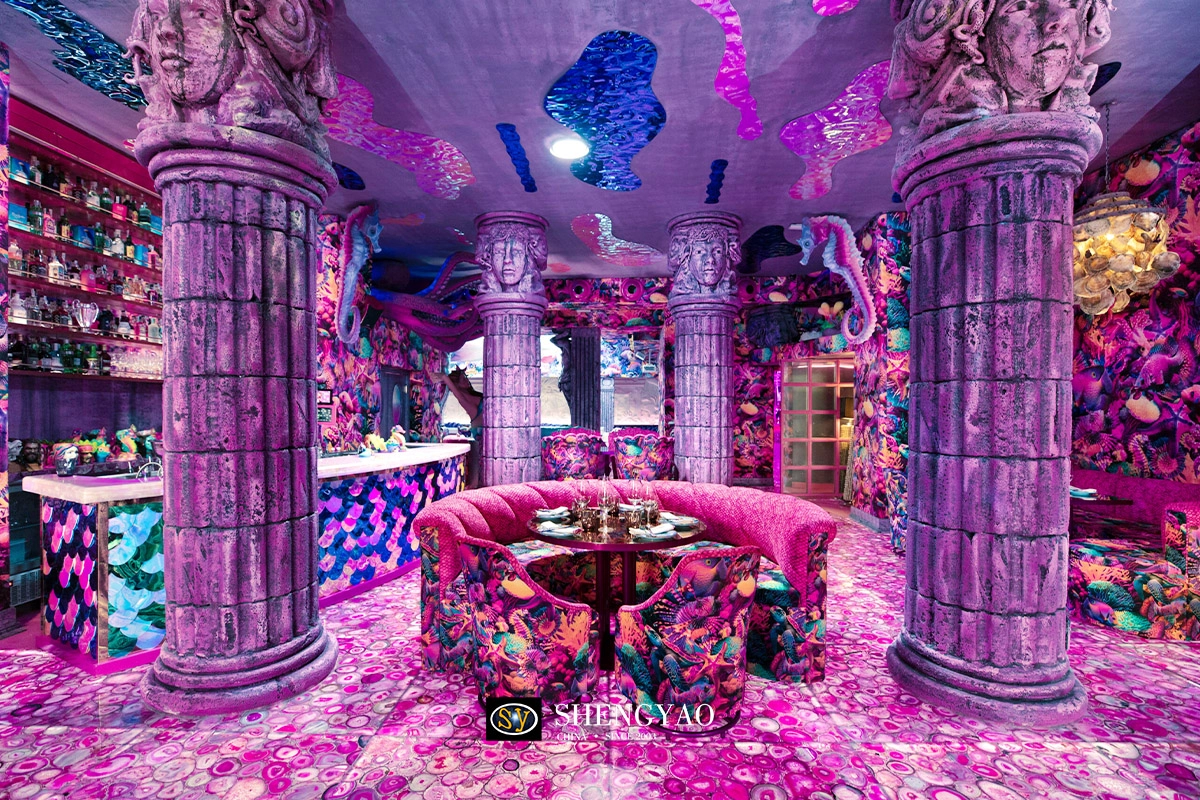 Backlit Pink Agate Flooring Restaurant 