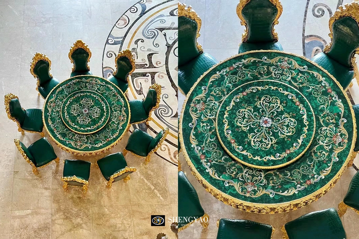 Luxury Green malachite dining table