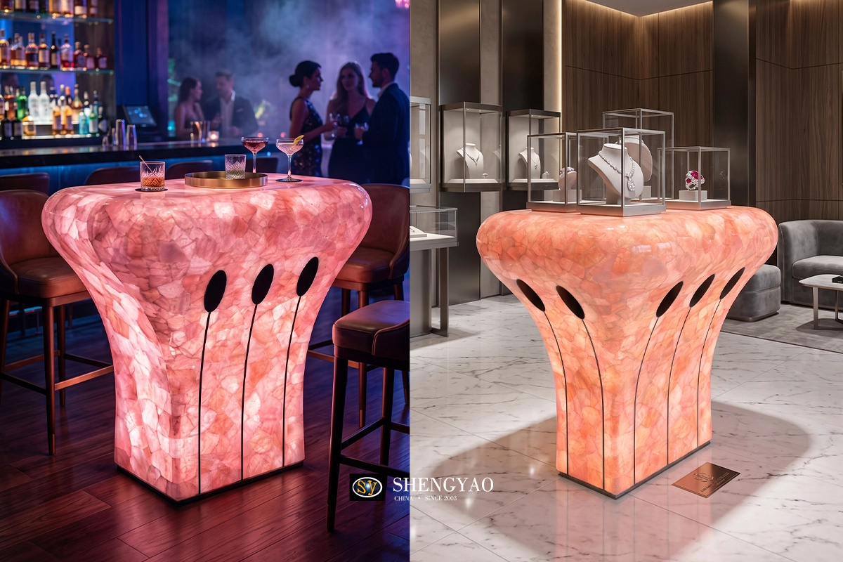 backlit semi precious stone recreation desk bar counter