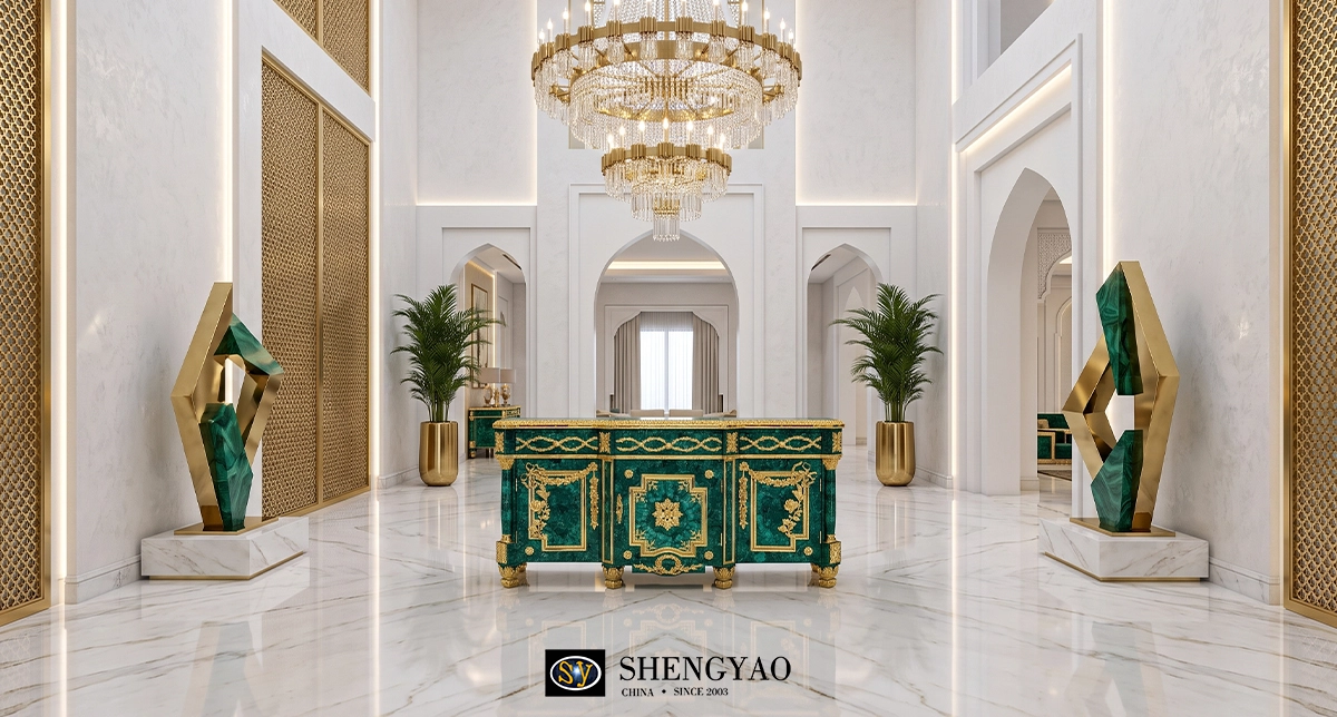 semi precious stone furniture malachite side cabinet