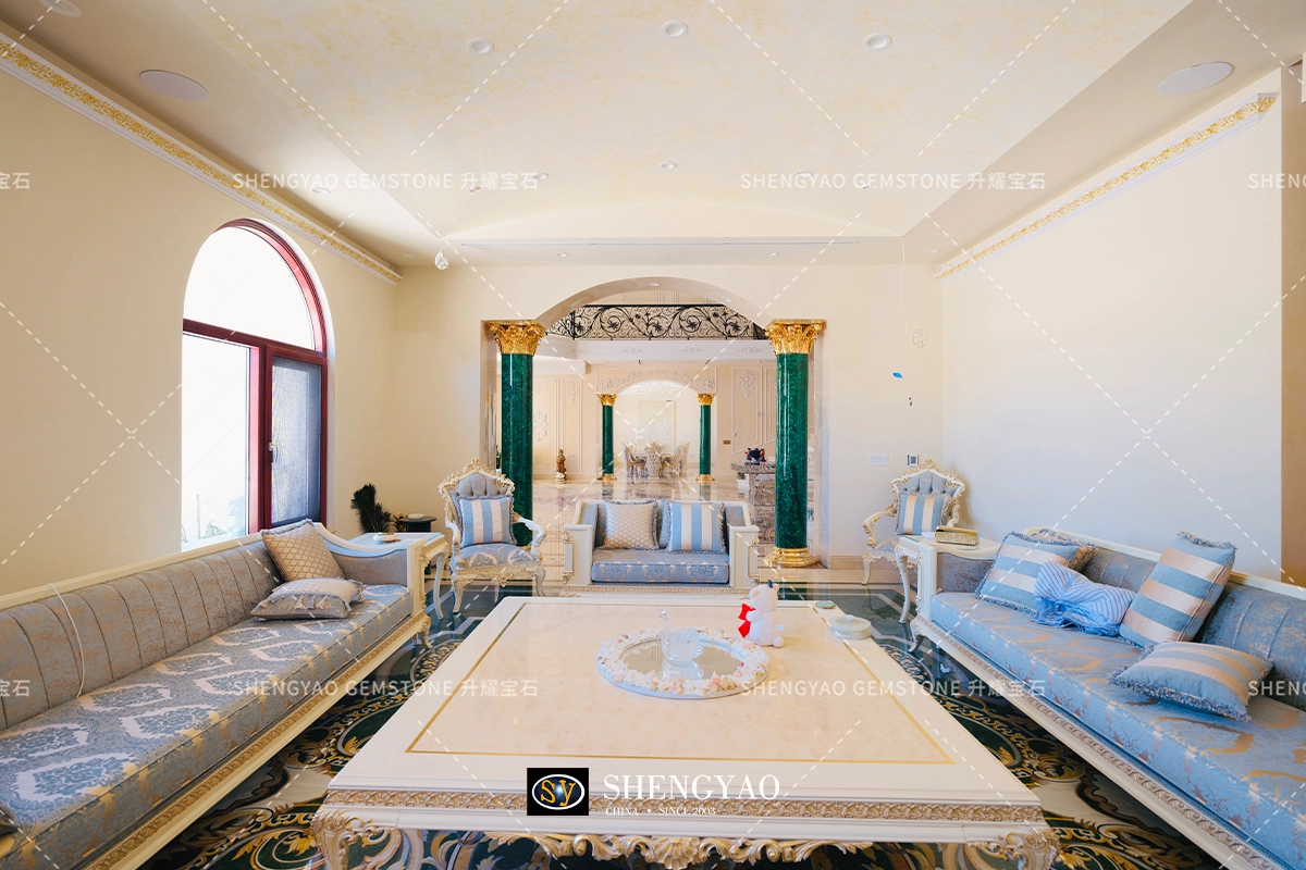 Luxury Malachite Columns with Brass Inlay for a Private Villa