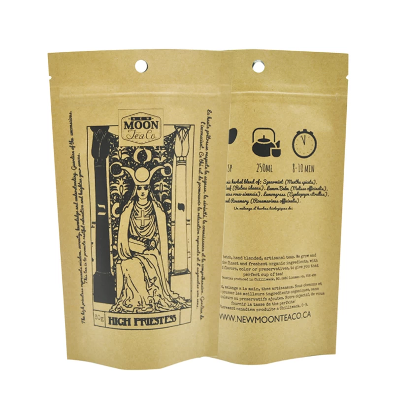 กระดาษคราฟท์สีน้ำตาลผนึกถุงบรรจุภัณฑ์ย่อยสลายได้ทางชีวภาพพร้อมซิป
