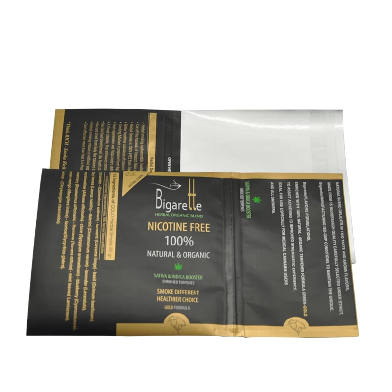 Custom printed herbal tobacco packaging zipper bags hand rolling pouches