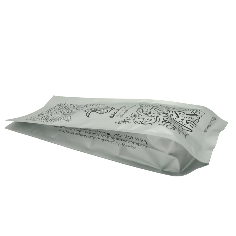 กำหนดเอง Matte Silver อลูมิเนียมฟอยล์ 4 ด้านปิดผนึกถุงถุงชากาแฟบรรจุภัณฑ์ถุงกับValve