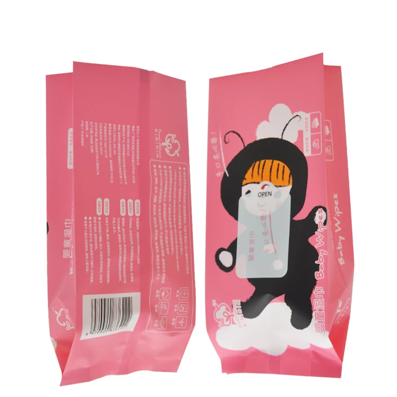 China Custom Plastic Packaging Baby Water Wet Tissue Paper Napkins Pouch Bag With Resealable Sticker manufacturer