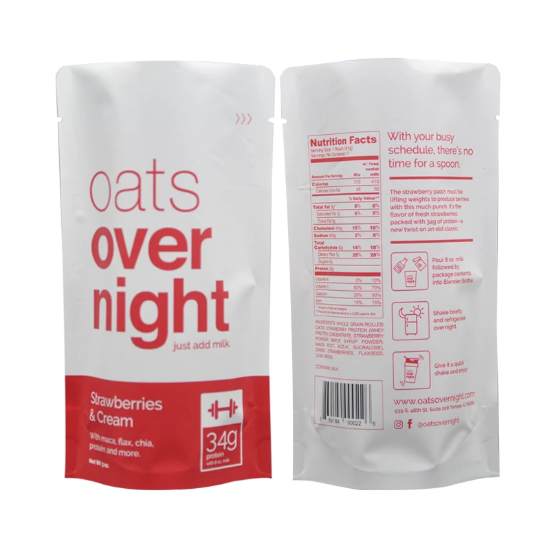 Oat บรรจุภัณฑ์ Matte Foil Heat Seal Stand Up กระเป๋าพร้อมช่องเปิดด้านบน