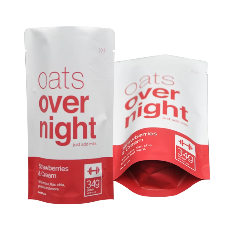 Oat บรรจุภัณฑ์ Matte Foil Heat Seal Stand Up กระเป๋าพร้อมช่องเปิดด้านบน