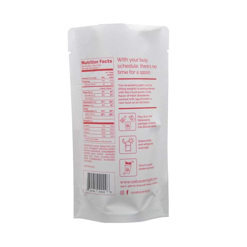 Oat บรรจุภัณฑ์ Matte Foil Heat Seal Stand Up กระเป๋าพร้อมช่องเปิดด้านบน