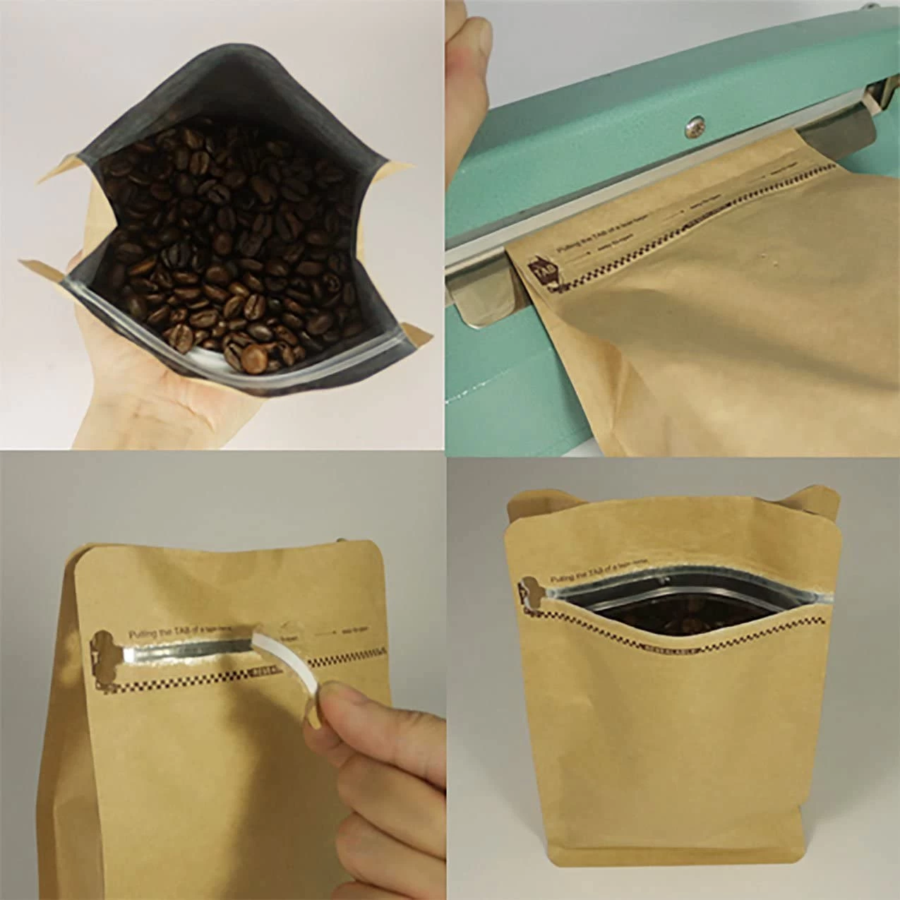 พิมพ์แบบกำหนดเอง กระดาษคราฟท์สีน้ำตาล ถุงกาแฟพร้อมวาล์ว