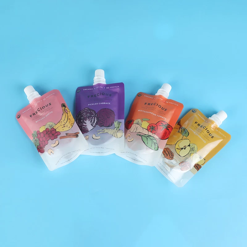 การพิมพ์แบบกำหนดเองของเหลวถุงน้ำผึ้งพวยกระเป๋าน้ำผลไม้ doypack พร้อมหน้าต่าง