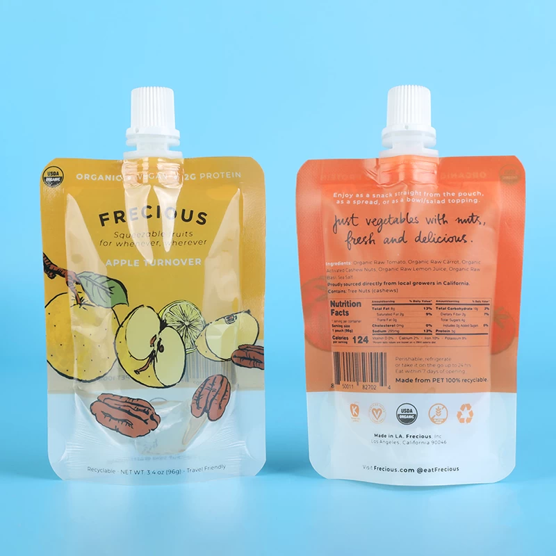 การพิมพ์แบบกำหนดเองของเหลวถุงน้ำผึ้งพวยกระเป๋าน้ำผลไม้ doypack พร้อมหน้าต่าง