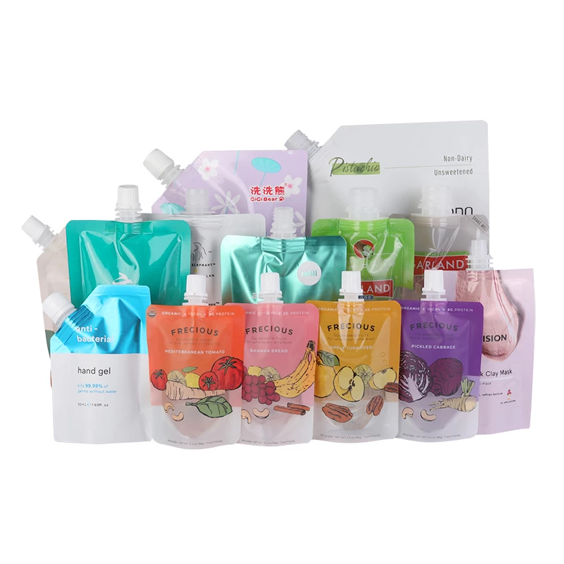 custom refillable plastic packaging pouch spout bag with cap
