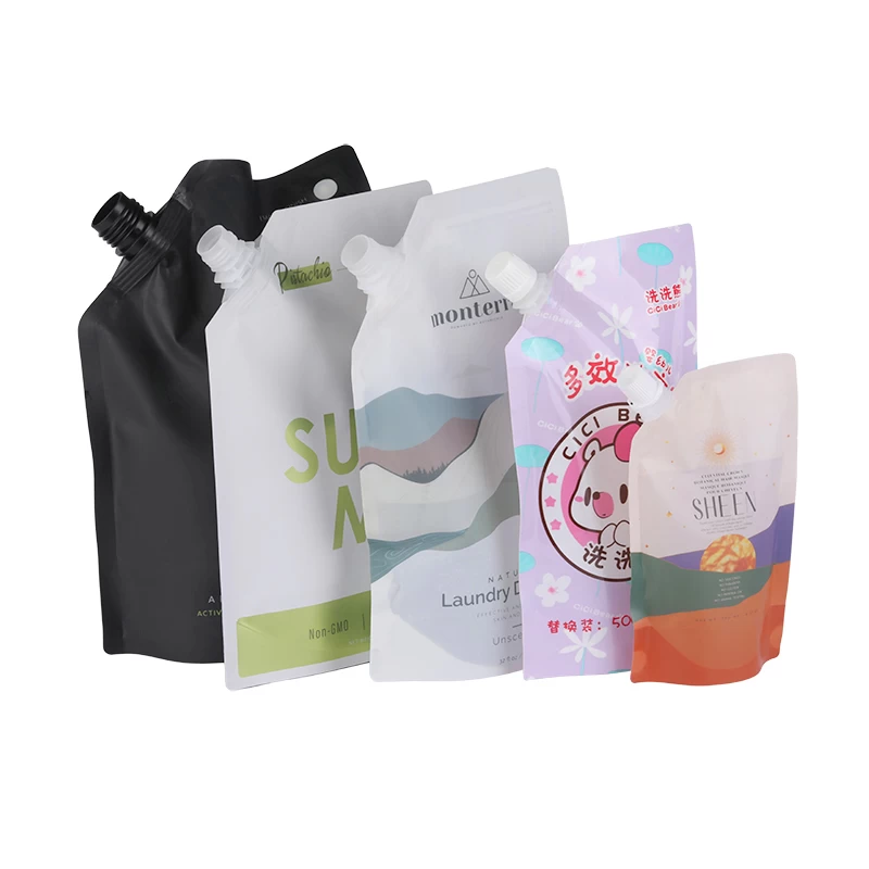 custom refillable plastic packaging pouch spout bag with cap