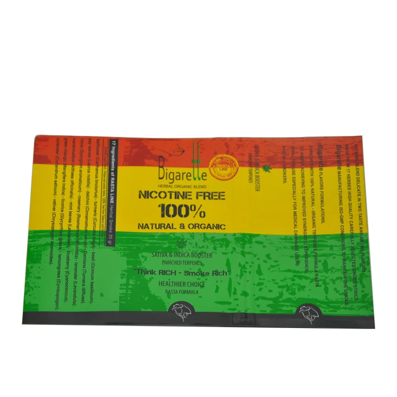 Custom Printed Resealable Empty Plastic Zipper Leaf Hand Tobacco Packaging Bag Rolling Packing Tobacco Pouches