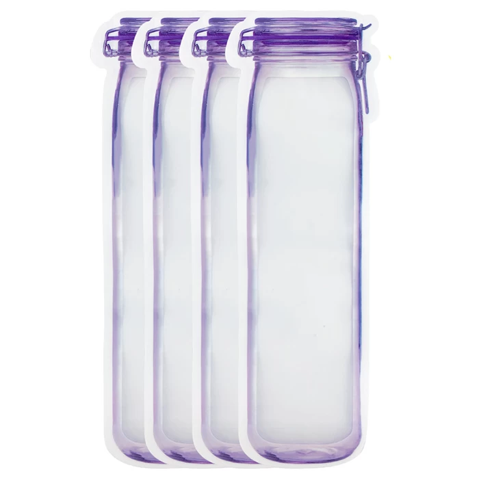 Stand Up Clear Mason Jar รูปแบบซิป Mylar กระเป๋าพลาสติกกระเป๋าน่ารักขวดรูปร่าง Reusable Bag