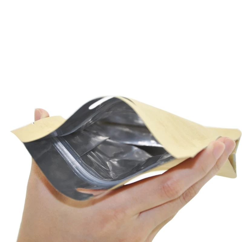 Custom Printed Flat Bottom Kraft Paper Material Food Nuts Sugar Coffee Ziplock Packaging Bag