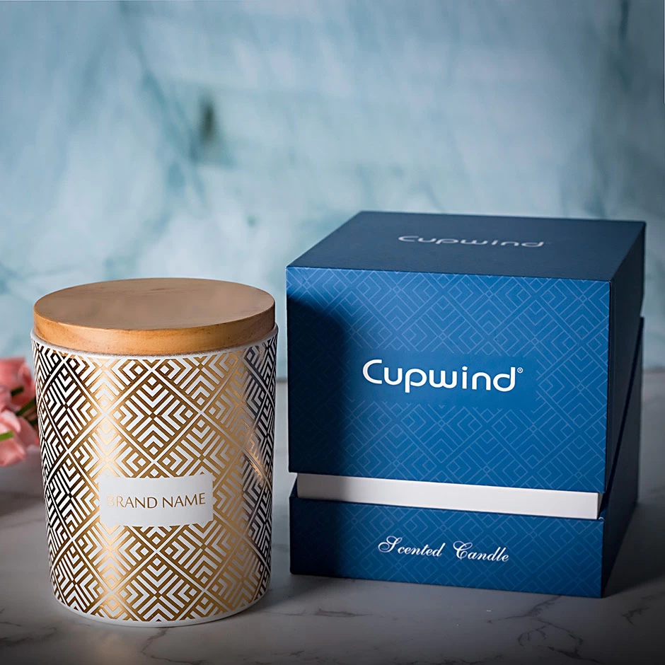 Portavelas de vidrio con estampado de oro de 11 oz