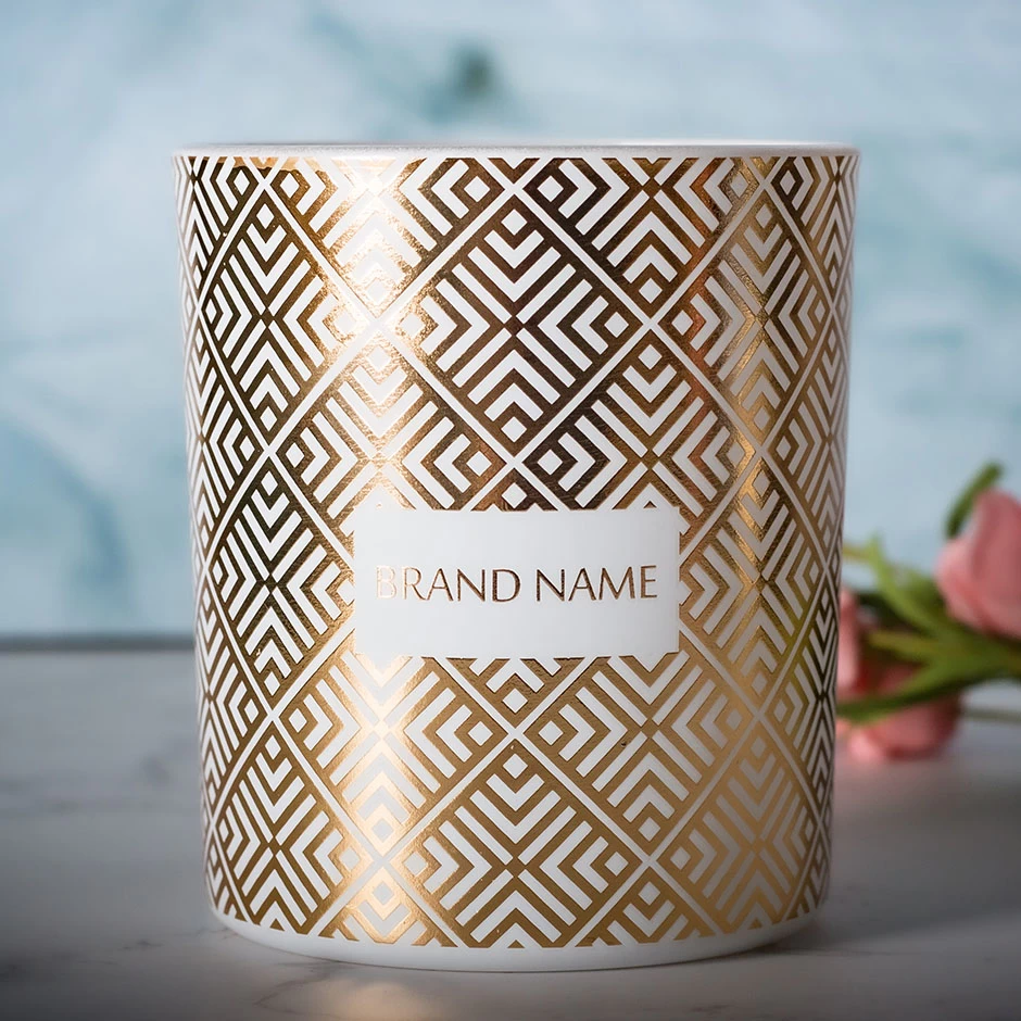 Portavelas de vidrio con estampado de oro de 11 oz