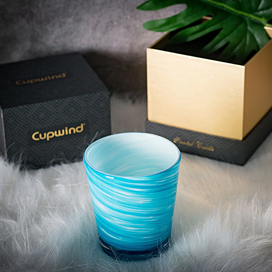 Handmade Blue Colored Candle Holder Glass Fill Wax 10oz