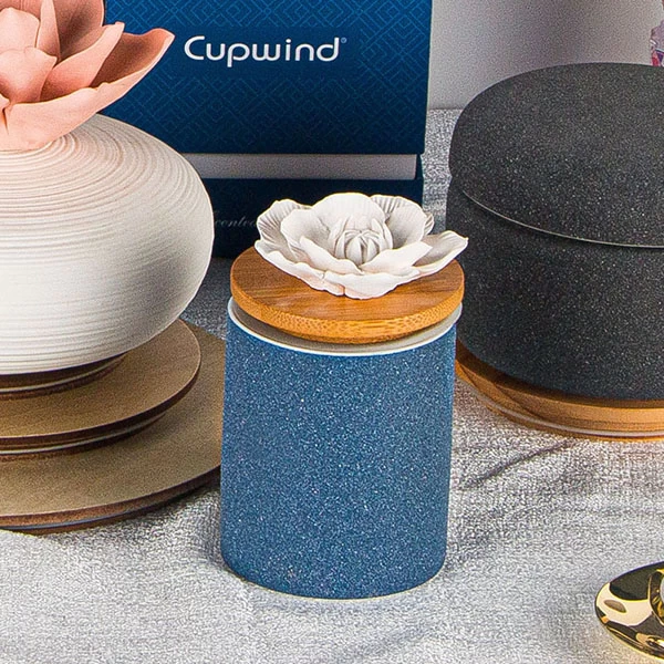 Blue Powder Votive Ceramic Candle Holder With Lid