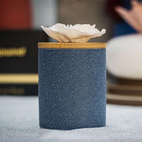 Blue Powder Votive Ceramic Candle Holder With Lid