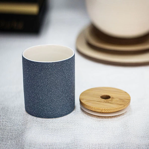 Blue Powder Votive Ceramic Candle Holder With Lid