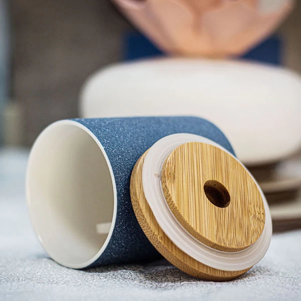 Blue Powder Votive Ceramic Candle Holder With Lid