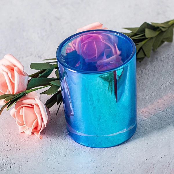 iridescent candle jar blue