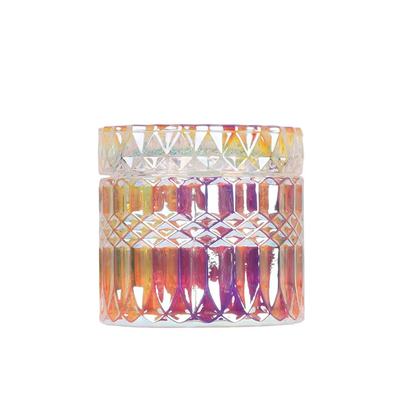 7 Unzen schillerndes Kerzenglas aus Glas mit Glasdeckel