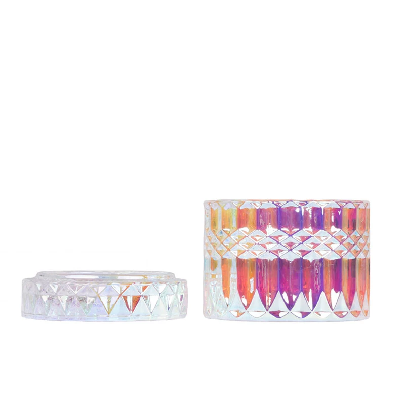 7 Unzen schillerndes Kerzenglas aus Glas mit Glasdeckel
