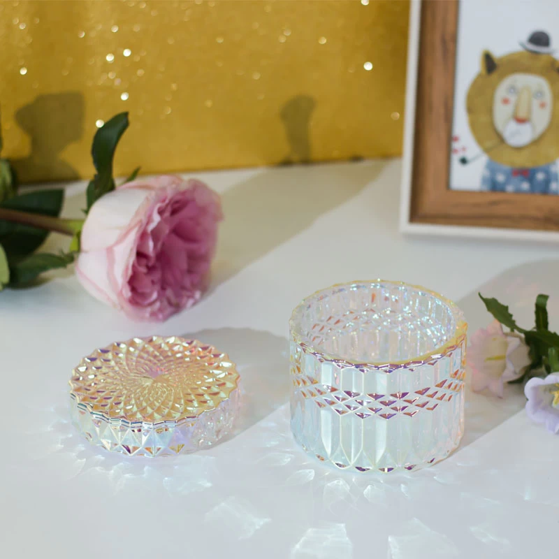7 Unzen schillerndes Kerzenglas aus Glas mit Glasdeckel