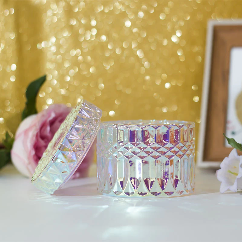 7 Unzen schillerndes Kerzenglas aus Glas mit Glasdeckel