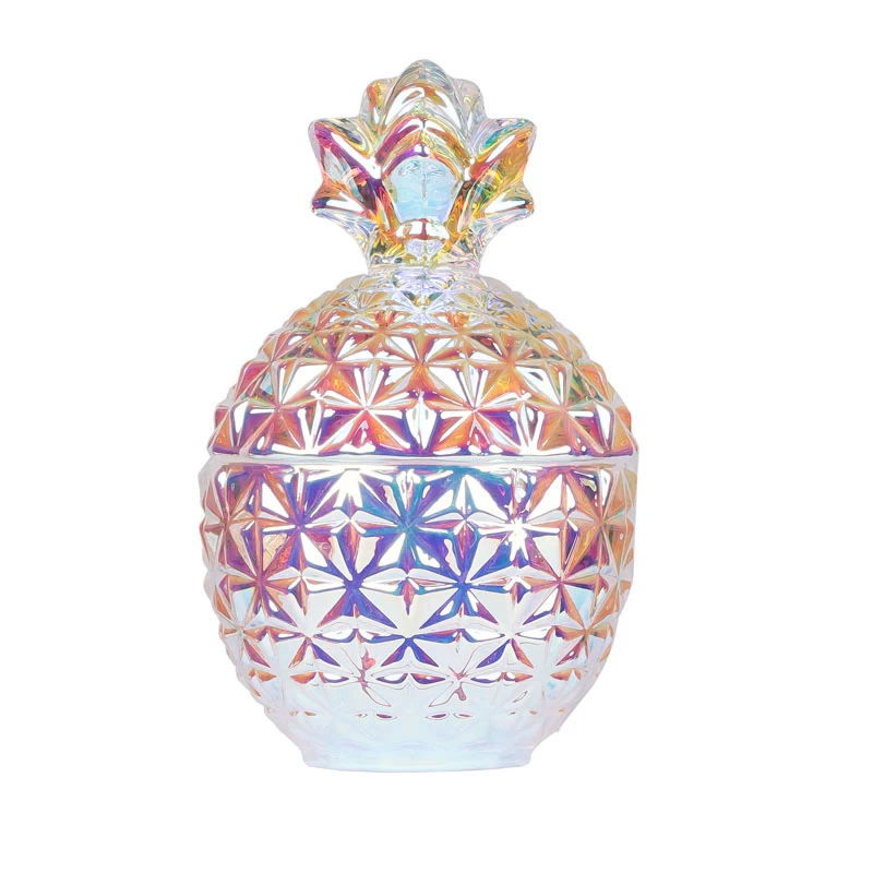 Pineapple Candle Holder Glass Jar Iridescent Glassware 4.5oz